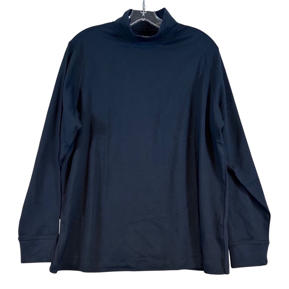 Lands End Womens 1X Black Mock Neck Long Sleeve Cotton Shirt 16W-18W Turtleneck